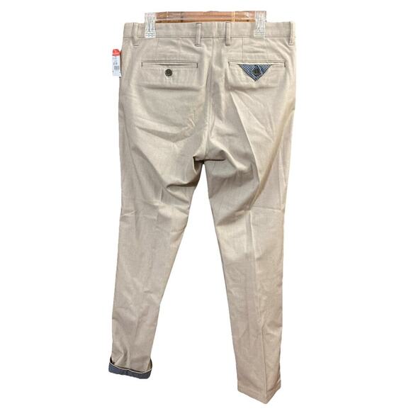 TED BAKER Mens Penguin Dress Pants Sz 32 R Khaki Tan Flat Front Cotton Trousers - Picture 4 of 9